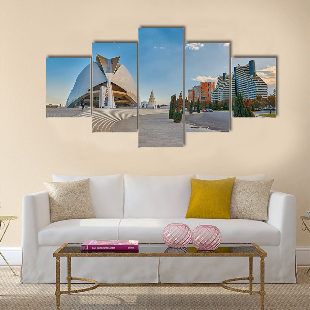 Opera house of City of Arts & Sciences complex in Valencia in sunset light multi panel canvas wall art
