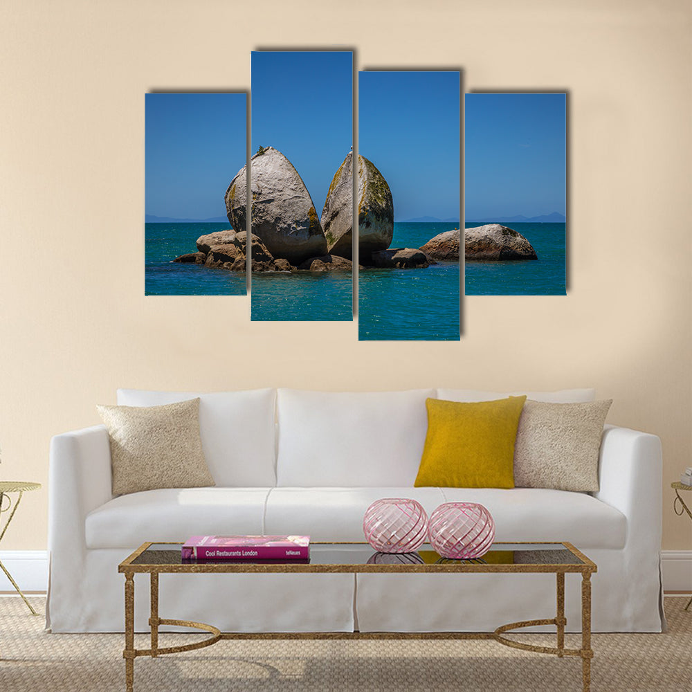 The Split Apple Rock With Seagull On The Top Of The Kaiteriteri Beach, Abel Tasman National Park, New Zealand, Multi Panel Canvas Wall Art