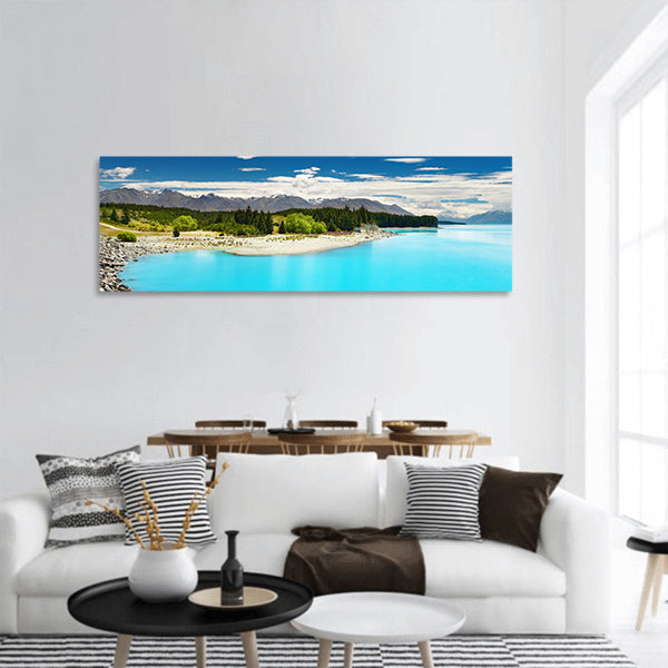 Pukaki lake and Southern Alps, New Zealand Panoramic Canvas Wall Art