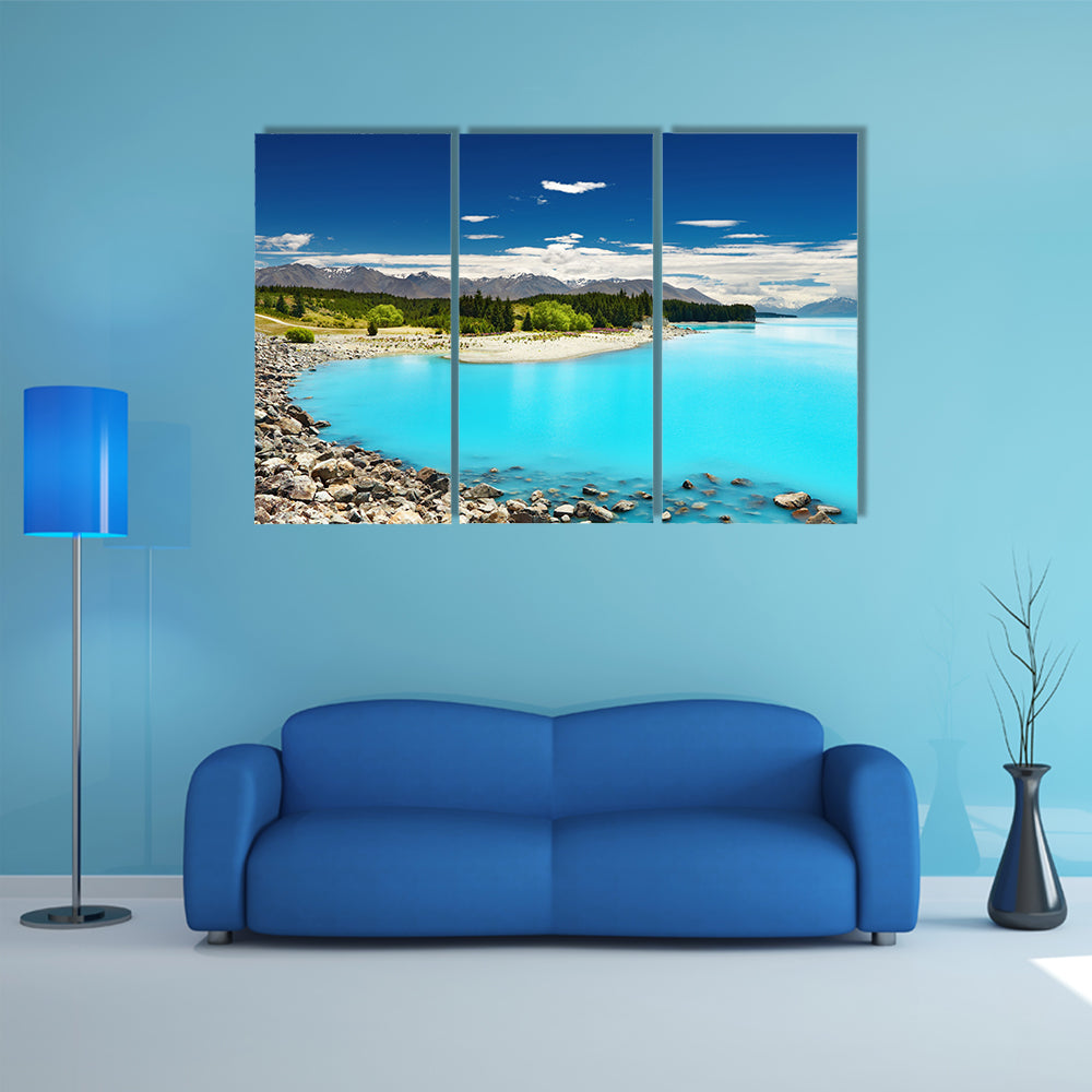 Pukaki Lake and Southern Alps In New Zealand Multi Panel Canvas Wall Art