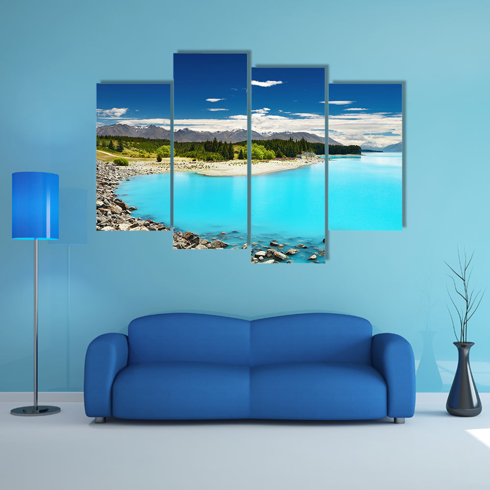 Pukaki Lake and Southern Alps In New Zealand Multi Panel Canvas Wall Art