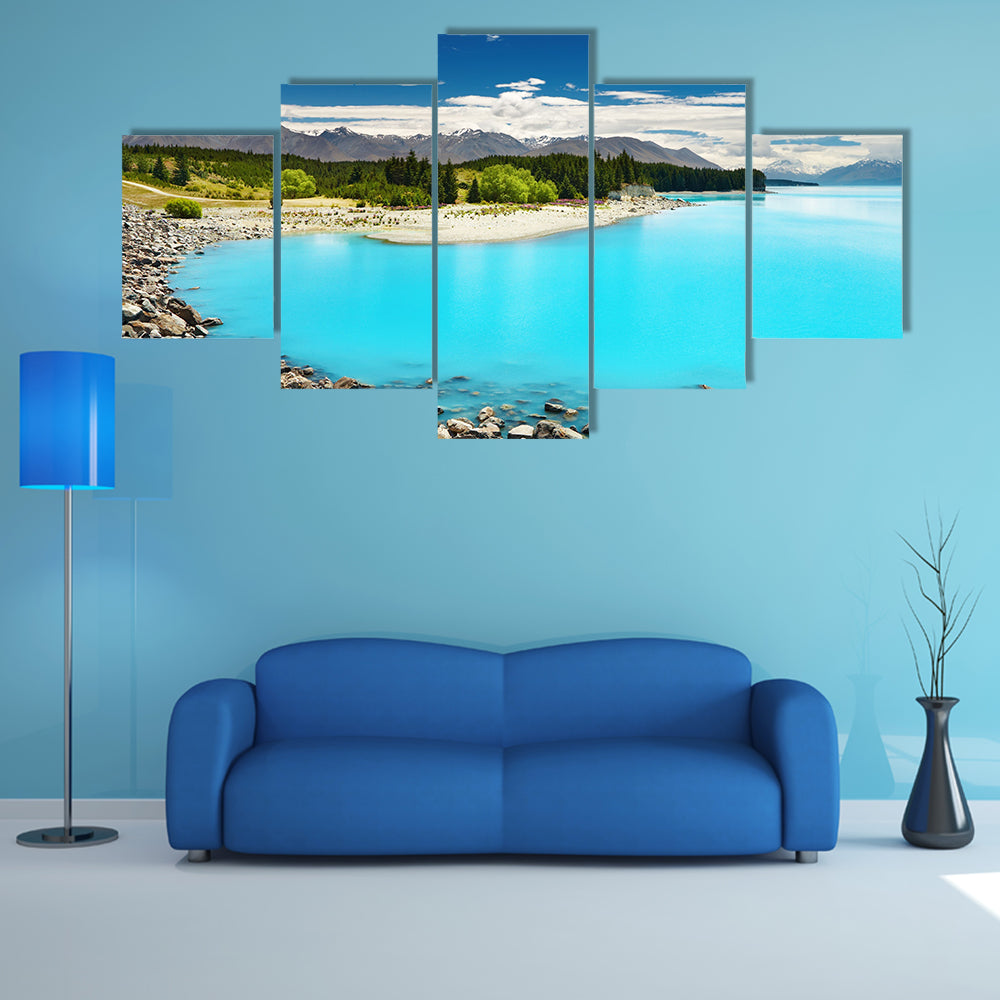 Pukaki Lake and Southern Alps In New Zealand Multi Panel Canvas Wall Art