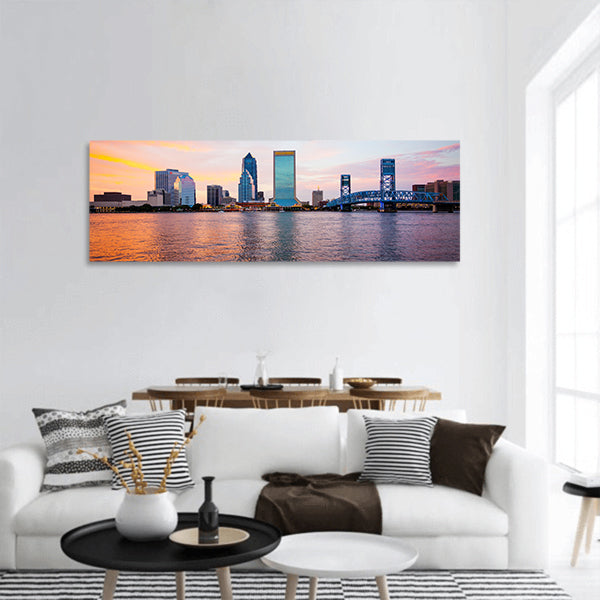 Jacksonville, Florida city skyline over the St. John's River  Panoramic canvas Wall Art