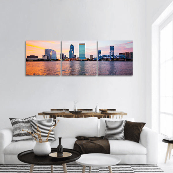Jacksonville, Florida city skyline over the St. John's River  Panoramic canvas Wall Art