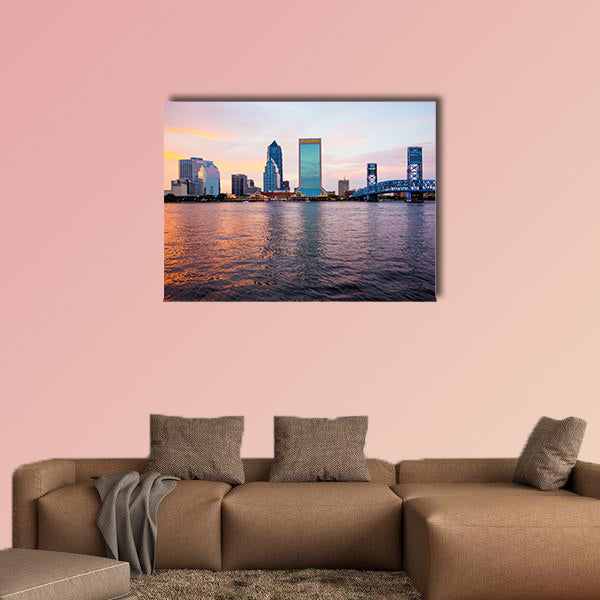 Jacksonville, Florida city skyline over the St. John's River multi panel canvas wall art