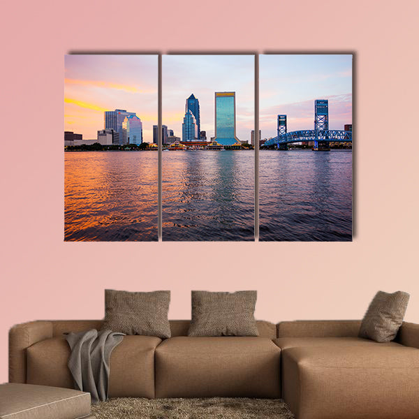 Jacksonville, Florida city skyline over the St. John's River multi panel canvas wall art