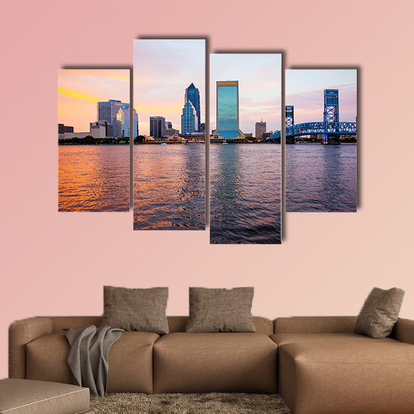Jacksonville, Florida city skyline over the St. John's River multi panel canvas wall art