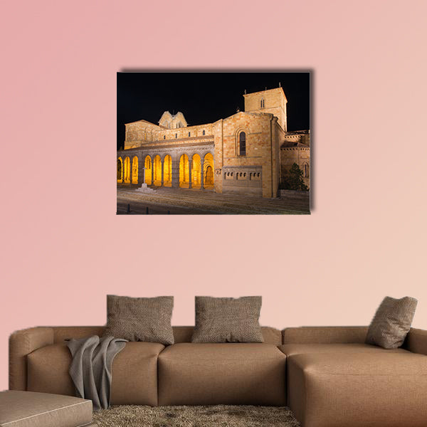 The romanesque Basilica de San Vicente at night Multi panel canvas wall art