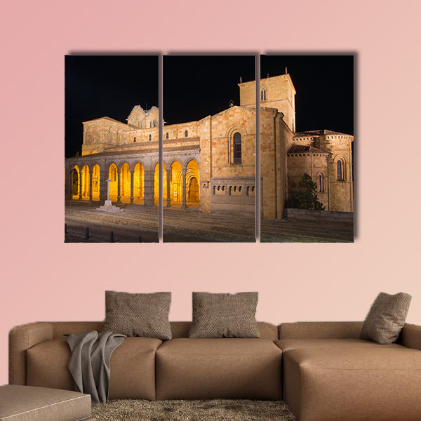 The romanesque Basilica de San Vicente at night Multi panel canvas wall art