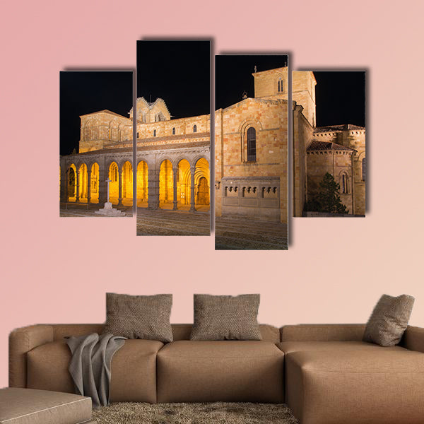 The romanesque Basilica de San Vicente at night Multi panel canvas wall art