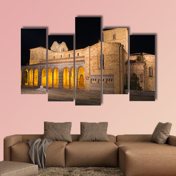 The romanesque Basilica de San Vicente at night Multi panel canvas wall art