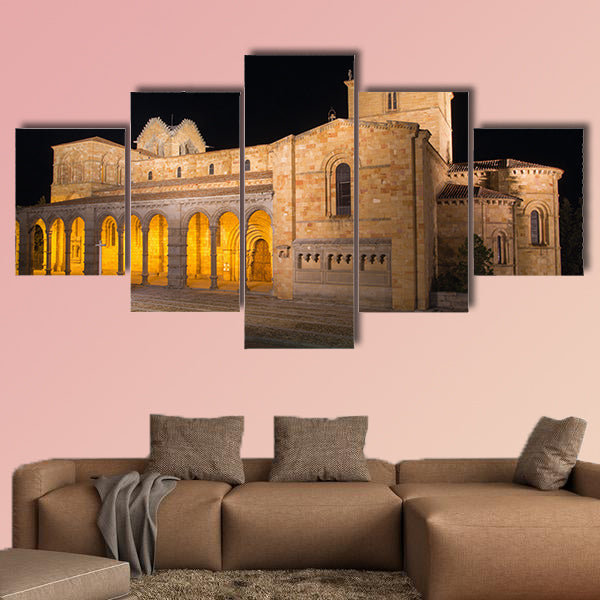 The romanesque Basilica de San Vicente at night Multi panel canvas wall art