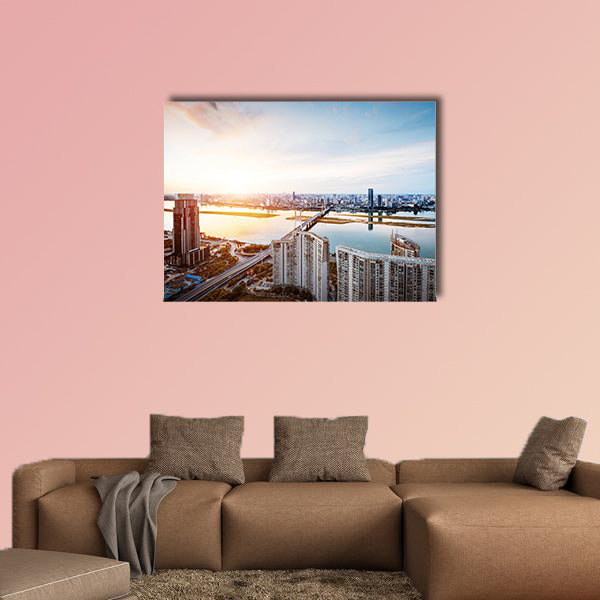 Shanghai interchange overpass and elevated road in nightfall multi panel canvas wall art