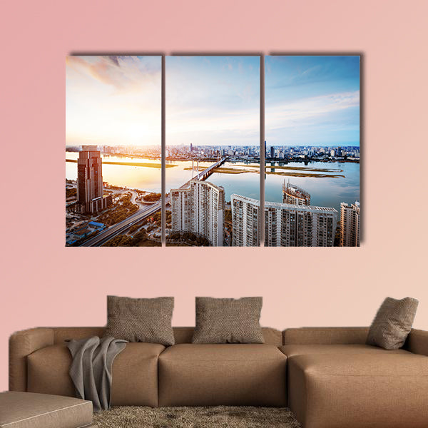 Shanghai interchange overpass and elevated road in nightfall multi panel canvas wall art