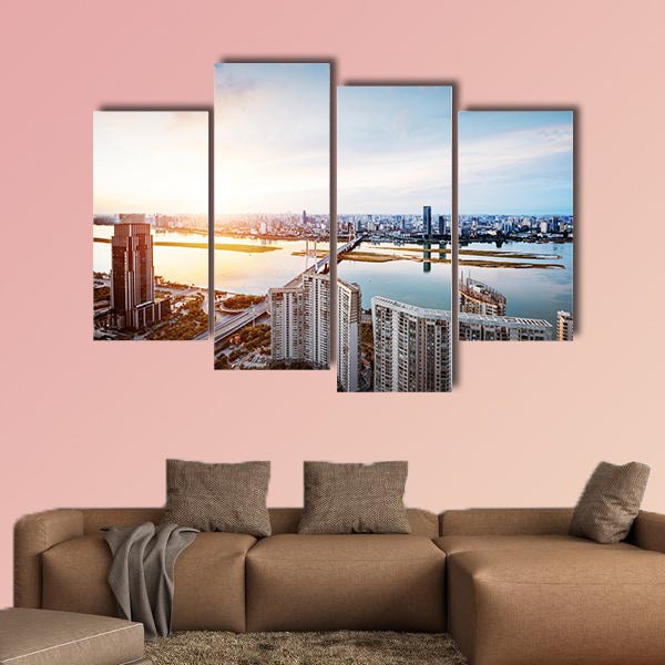 Shanghai interchange overpass and elevated road in nightfall multi panel canvas wall art