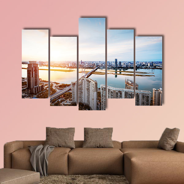 Shanghai interchange overpass and elevated road in nightfall multi panel canvas wall art