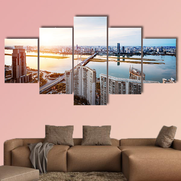 Shanghai interchange overpass and elevated road in nightfall multi panel canvas wall art