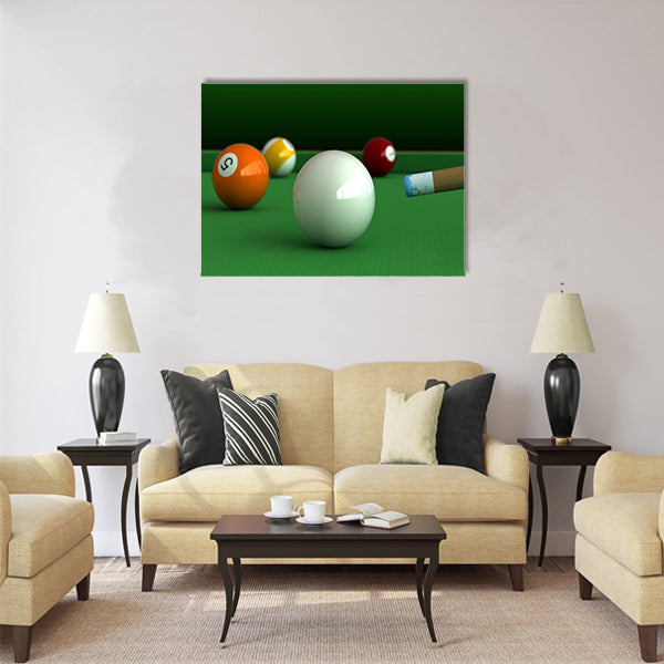 3d render of billiard balls and table board Multi panel canvas wall art