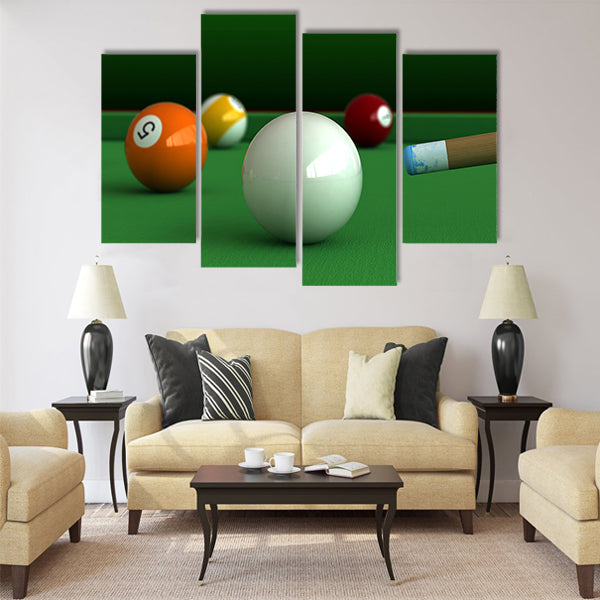 3d render of billiard balls and table board Multi panel canvas wall art