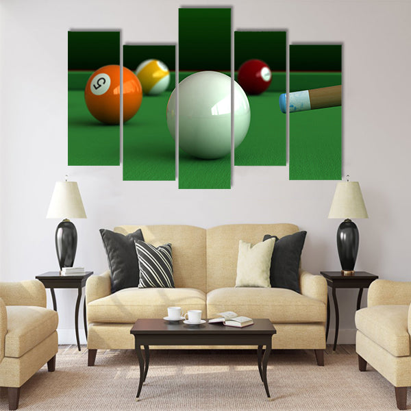 3d render of billiard balls and table board Multi panel canvas wall art