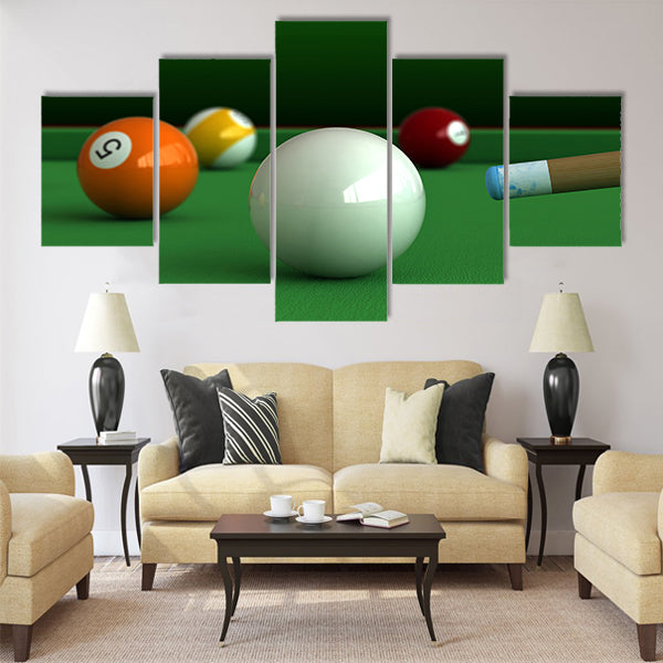 3d render of billiard balls and table board Multi panel canvas wall art