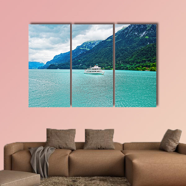 Passenger ferry at Lake Brienz and Brienzer Rothorn Mountain multi panel canvas wall art