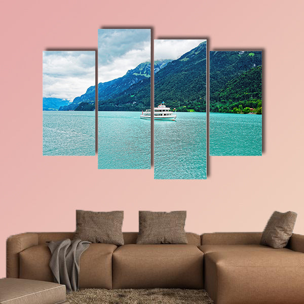 Passenger ferry at Lake Brienz and Brienzer Rothorn Mountain multi panel canvas wall art