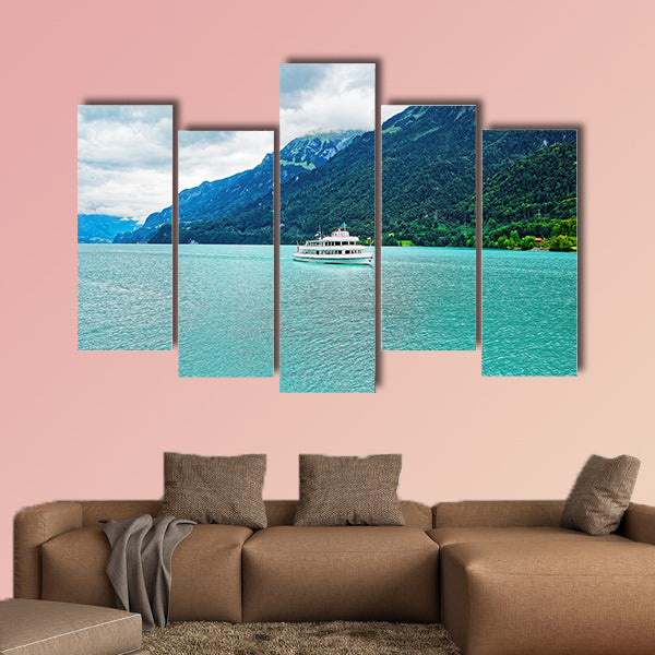 Passenger ferry at Lake Brienz and Brienzer Rothorn Mountain multi panel canvas wall art