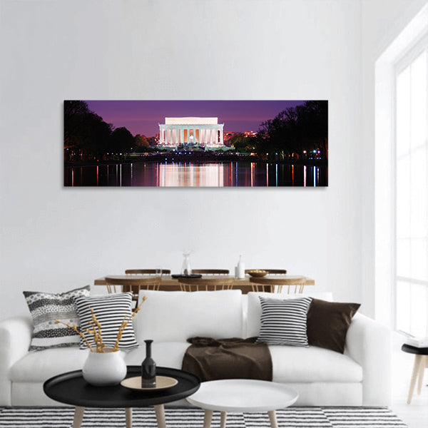 Lincoln Memorial at sunset, lake reflections, Washington DC Panoramic Canvas Wall Art