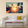 A Fantastic Sunset On A Tropical Beach With Silhouettes, Multi Panel Canvas Wall Art