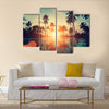 A Fantastic Sunset On A Tropical Beach With Silhouettes, Multi Panel Canvas Wall Art