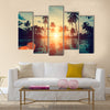 A Fantastic Sunset On A Tropical Beach With Silhouettes, Multi Panel Canvas Wall Art