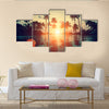 A Fantastic Sunset On A Tropical Beach With Silhouettes, Multi Panel Canvas Wall Art