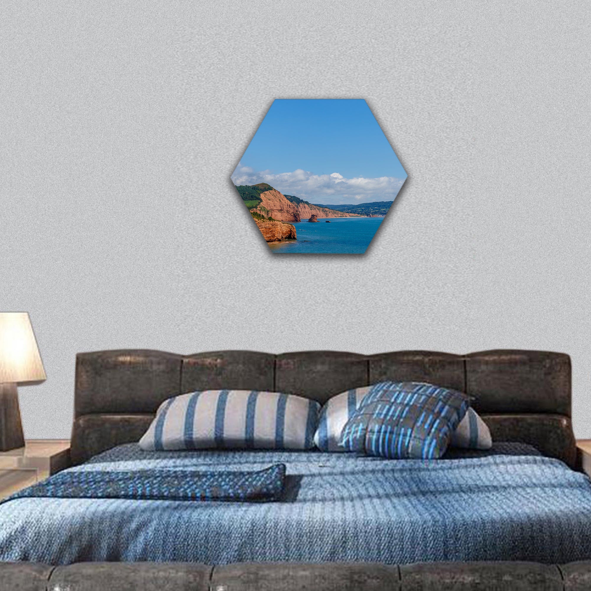 Travelling at Jurassic coast seaside (Devon), UK hexagonal canvas wall art