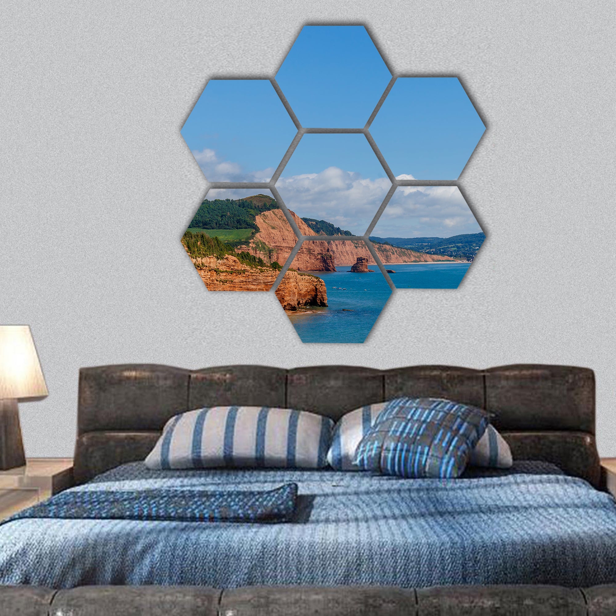 Travelling at Jurassic coast seaside (Devon), UK hexagonal canvas wall art