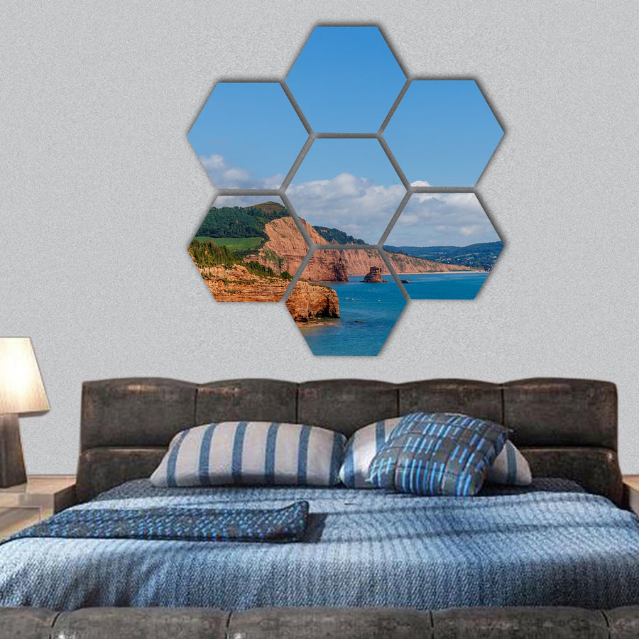 Travelling at Jurassic coast seaside (Devon), UK hexagonal canvas wall art