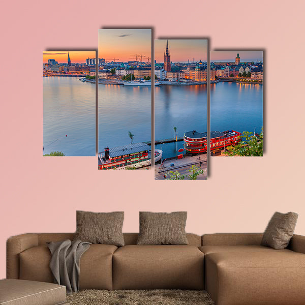 Cityscape image of Stockholm, Sweden during twilight blue wall art