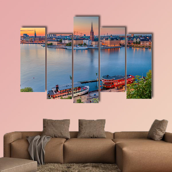 Cityscape image of Stockholm, Sweden during twilight blue wall art