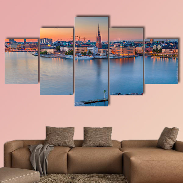 Cityscape image of Stockholm, Sweden during twilight blue wall art