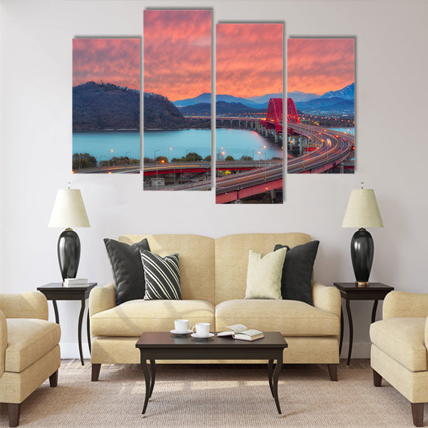 The sun set of Banghwa bridge Multi panel canvas wall art
