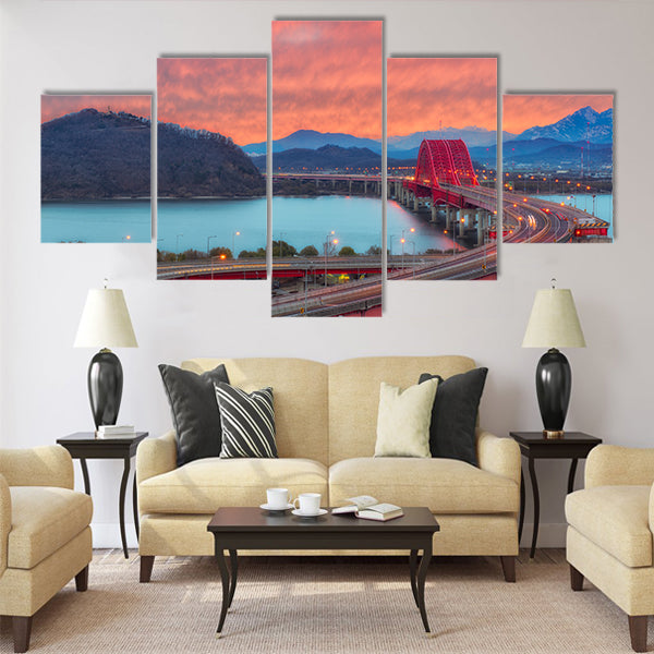 The sun set of Banghwa bridge Multi panel canvas wall art