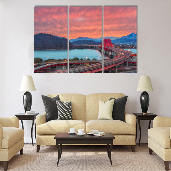 The sun set of Banghwa bridge at seoul Multi panel canvas wall art