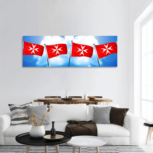 Malta knights flag, 3D rendering Panoramic canvas Wall Art
