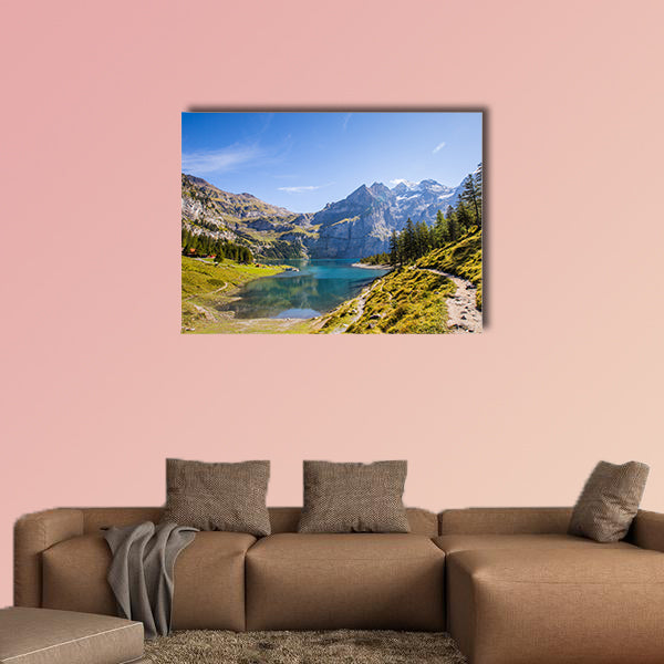 The panorama in summer view over the Oeschinensee canvas wall art
