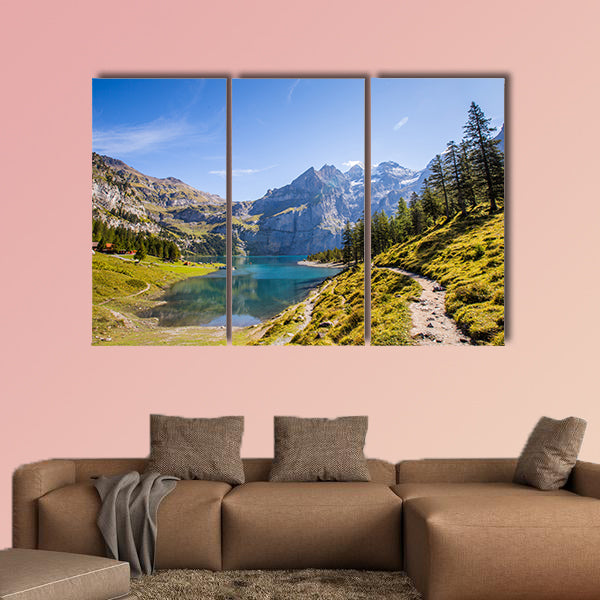 The panorama in summer view over the Oeschinensee canvas wall art