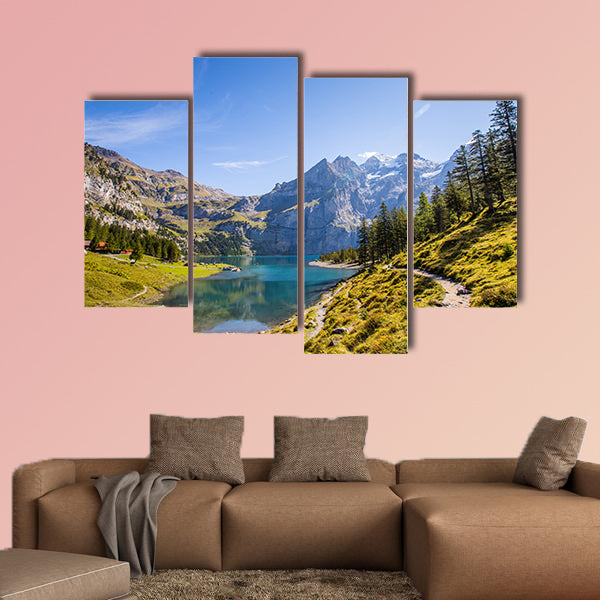 The panorama in summer view over the Oeschinensee canvas wall art