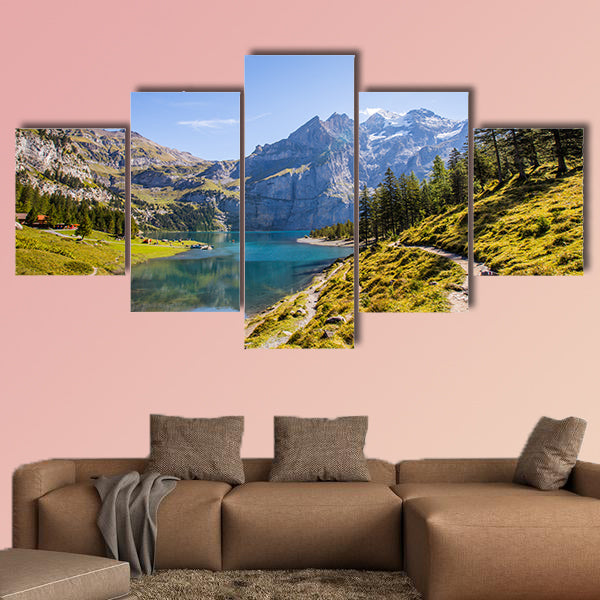 The panorama in summer view over the Oeschinensee canvas wall art