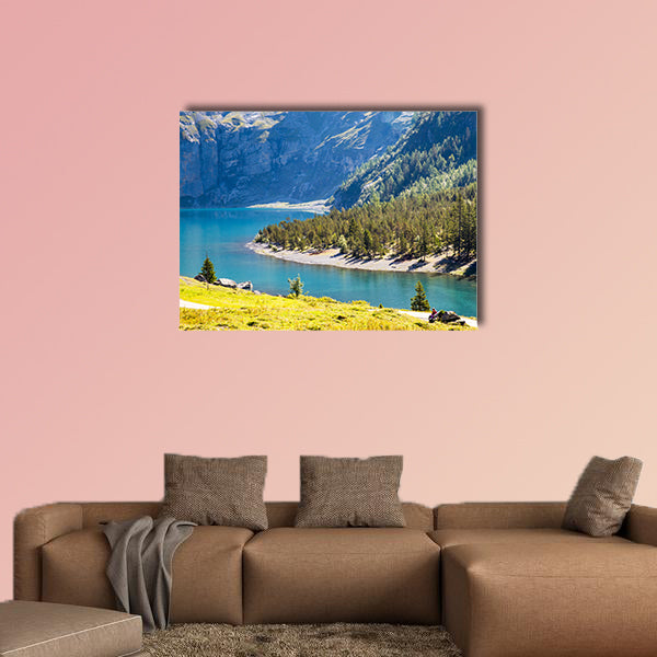 The panorama in summer view over the Oeschinensee (Oeschinen Lake) wall art