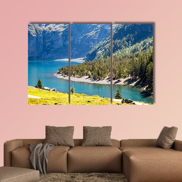 The panorama in summer view over the Oeschinensee (Oeschinen Lake) wall art
