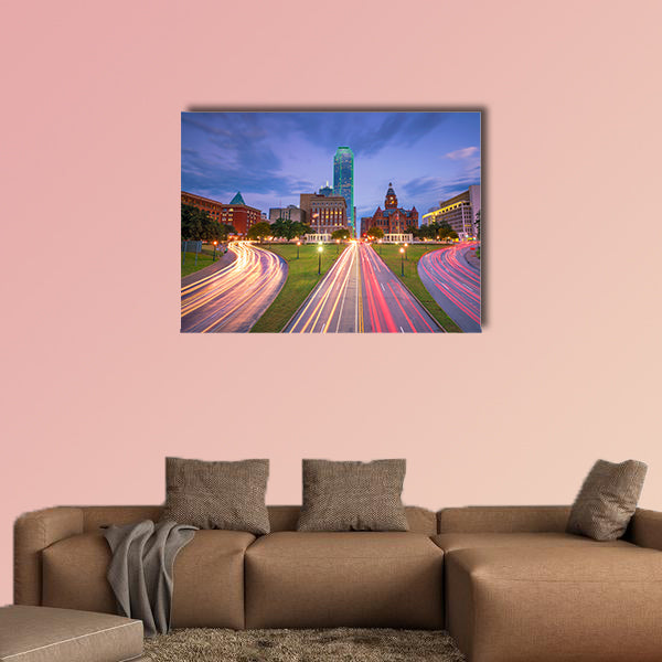 Dallas downtown skyline at twilight, Texas USA multi panel canvas wall art
